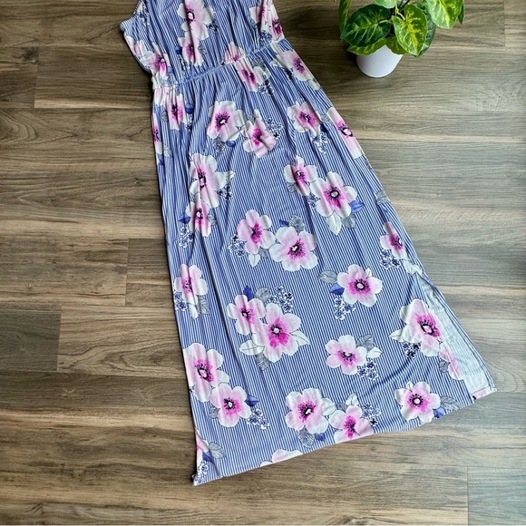 Rumi + Ryder Girls Maxi Dress Blue Stripe Floral Print Spaghetti Strap Size L - Picture 8 of 10